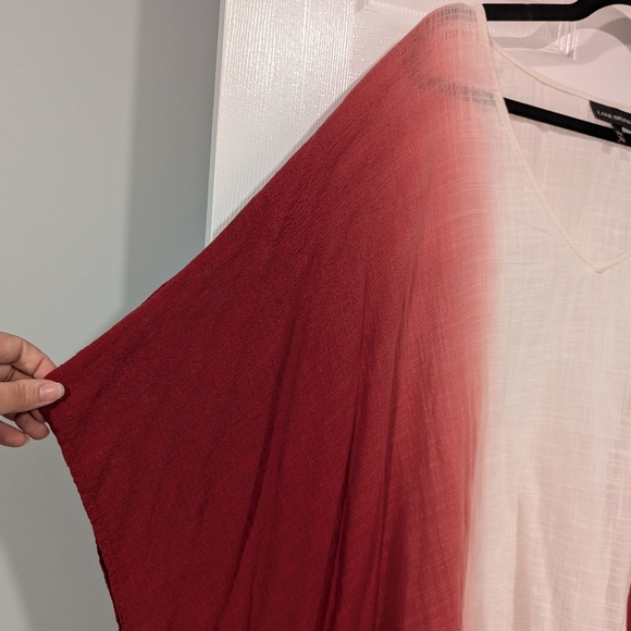 Lane Bryant Red and White Ombre V-Neck Sharkbite Hem Kimono/Poncho Size 26/28 - Picture 4 of 10